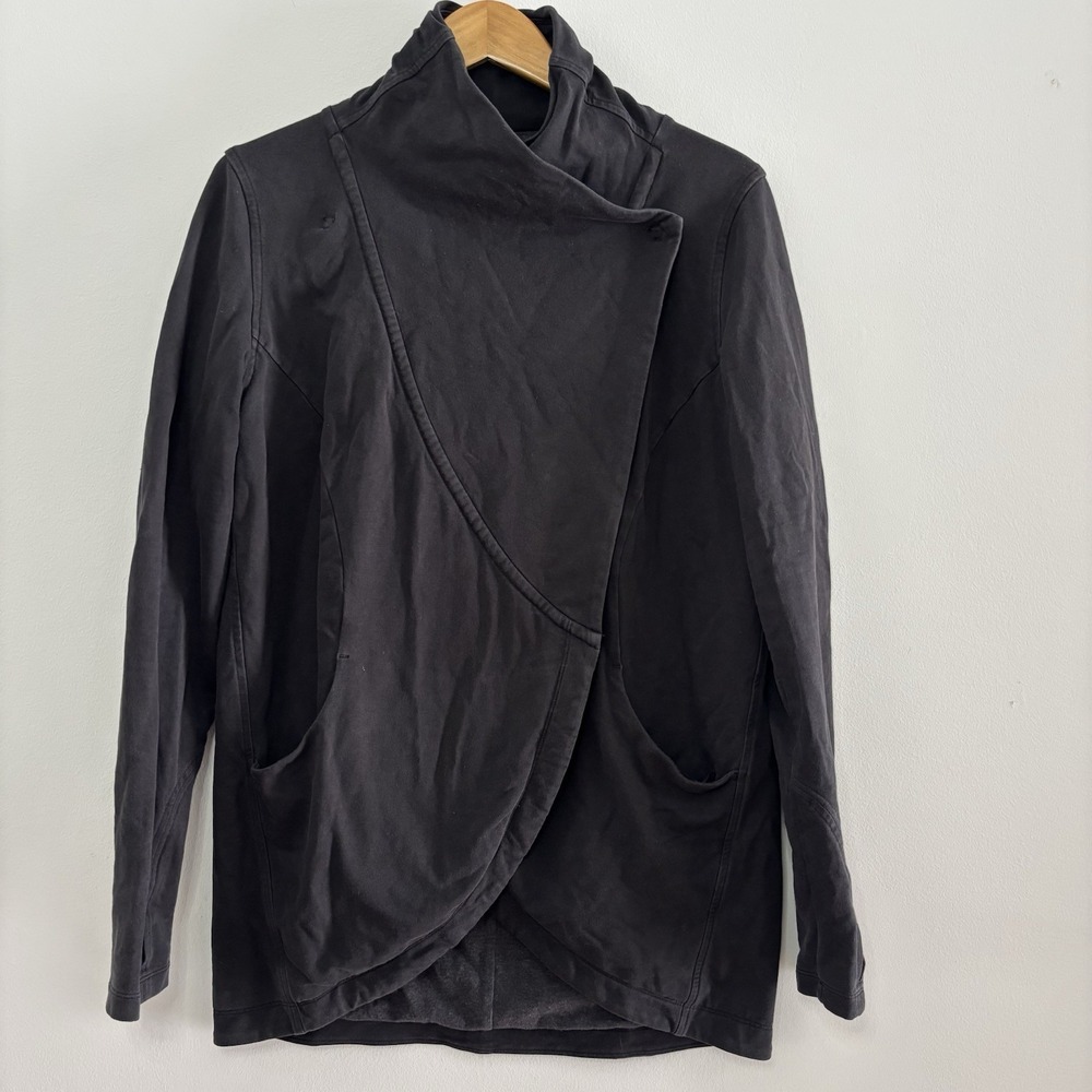 LULULEMON That's A Wrap Jacket French Terry Asymmetric Snap‎ Front Black 10 Yoga